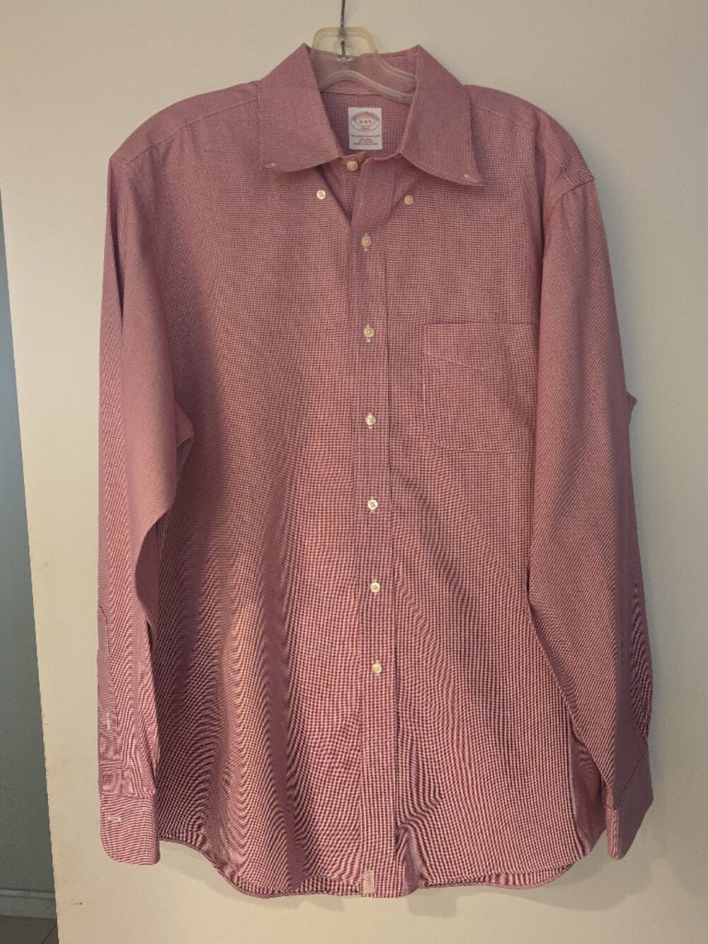 Brooks Brothers 346 Non-Iron Dress Shirt Mens 16-4/5 Red Check Button Down Cotto